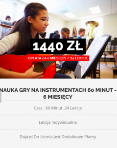 Nauka gry na instrumentach 60 minut - 1440 złotych za 24 lekcje