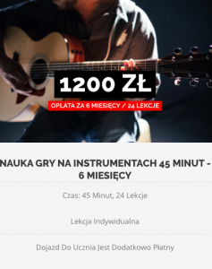 Nauka gry na instrumentach 45 minut - 1200 złotych za 24 lekcje