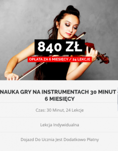 Nauka gry na instrumentach 30 minut - 840 złotych za 24 lekcje