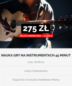 Nauka gry na instrumentach 45 minut - 275 złotych za 5 lekcji