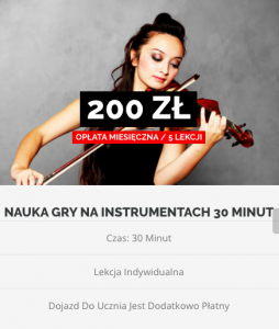 Nauka gry na instrumentach 30 minut - 200 złotych za 5 lekcji