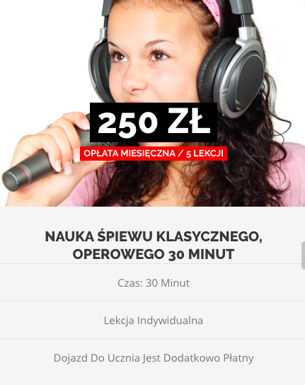 Nauka śpiewu klasycznego, operowego 30 minut - 250 złotych za 5 lekcji