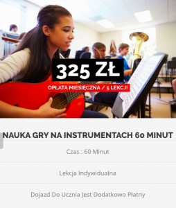 Nauka gry na instrumentach 60 minut - 325 złotych za 5 lekcji