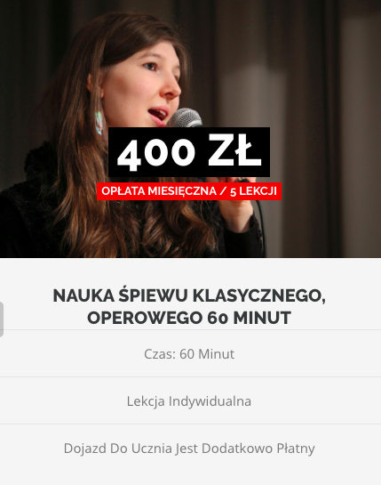 Nauka śpiewu klasycznego, operowego 60 minut - 400 złotych za 5 lekcji
